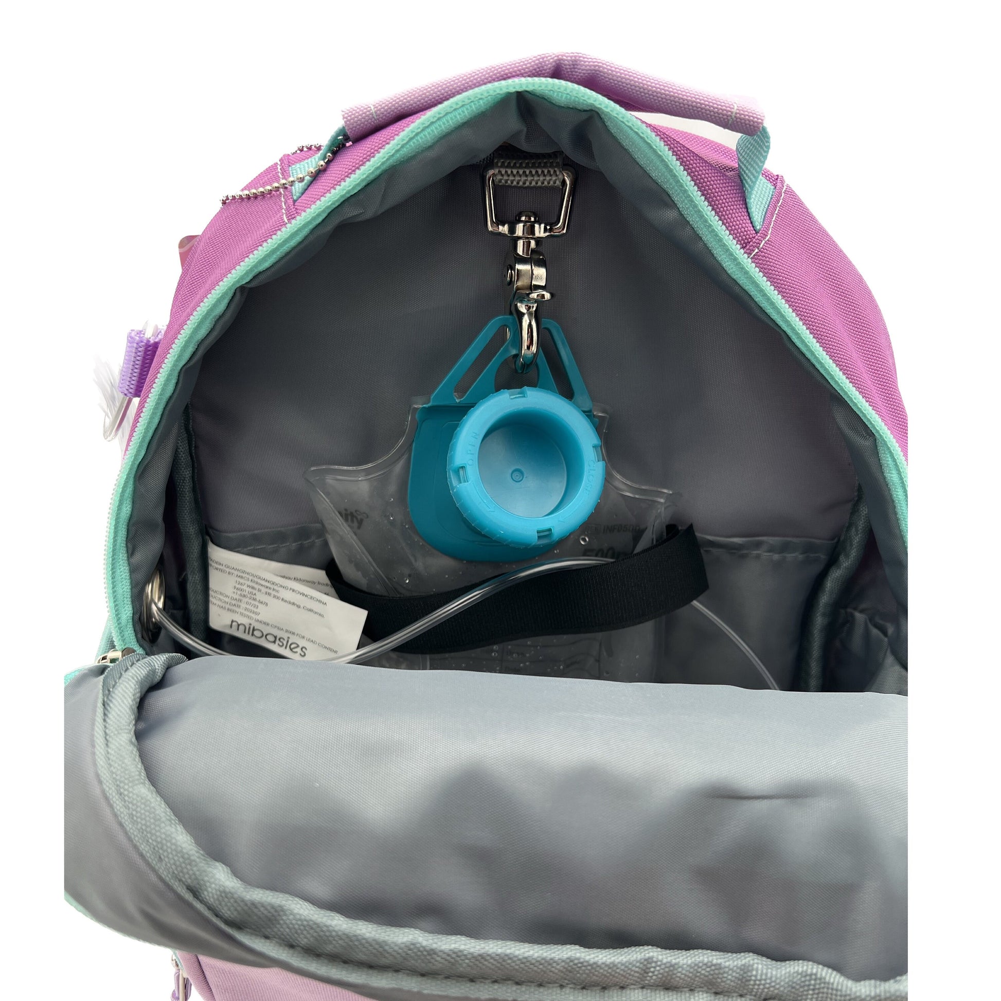 Small Feeding Tube Backpack | Dark/Light Purple and Teal | For EnteraLite Infinity Feeding Pump | 12”