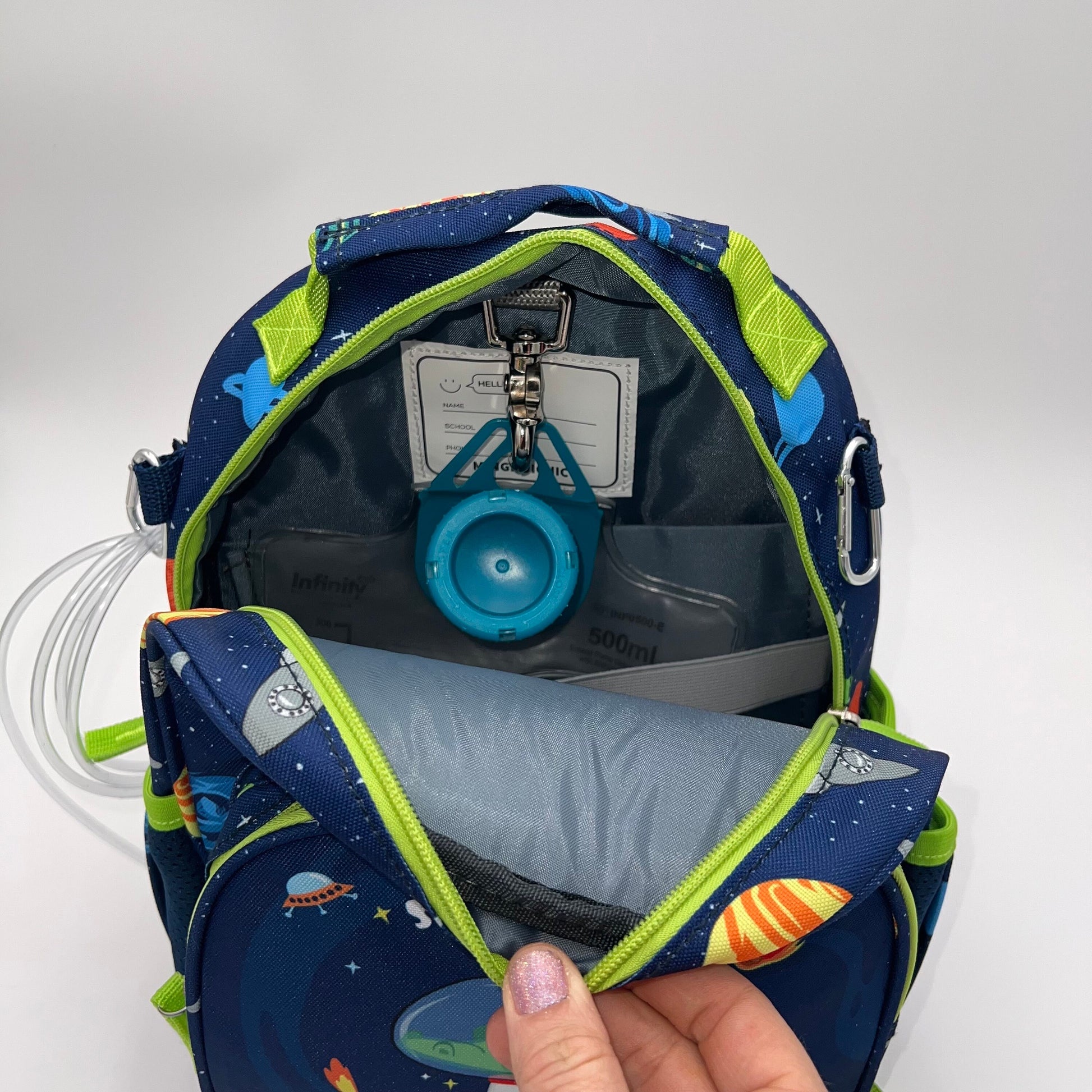 Small Feeding Tube Backpack | Blue and Green Alligator | For EnteraLite Infinity Feeding Pump | 11”