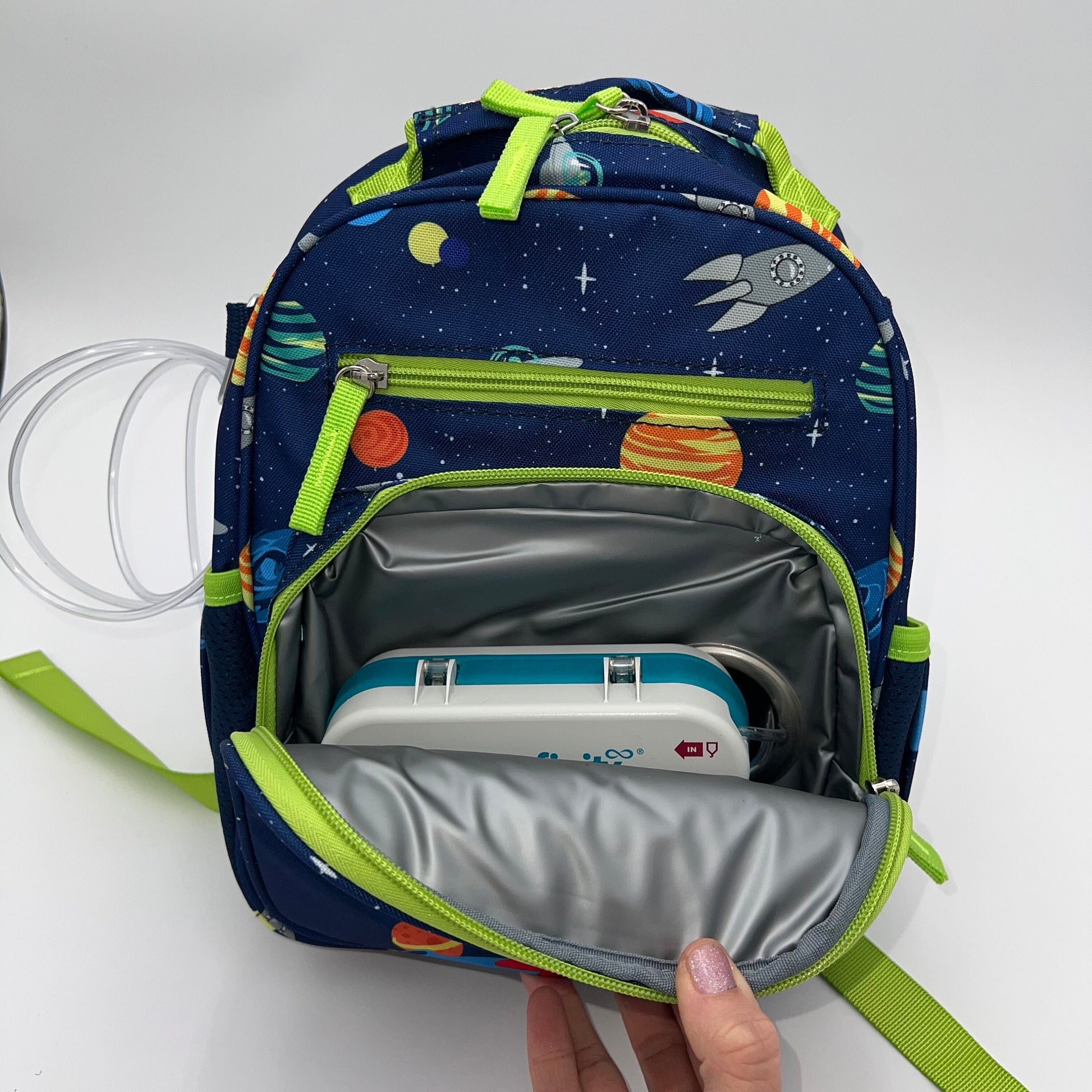 Small Feeding Tube Backpack | Blue and Green Alligator | For EnteraLite Infinity Feeding Pump | 11”