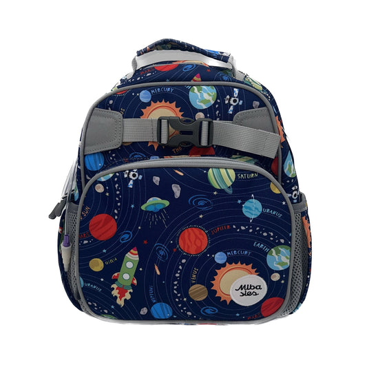 Small Feeding Tube Backpack | Navy Blue Planets with Buckle | For EnteraLite Infinity Feeding Pump | 12”