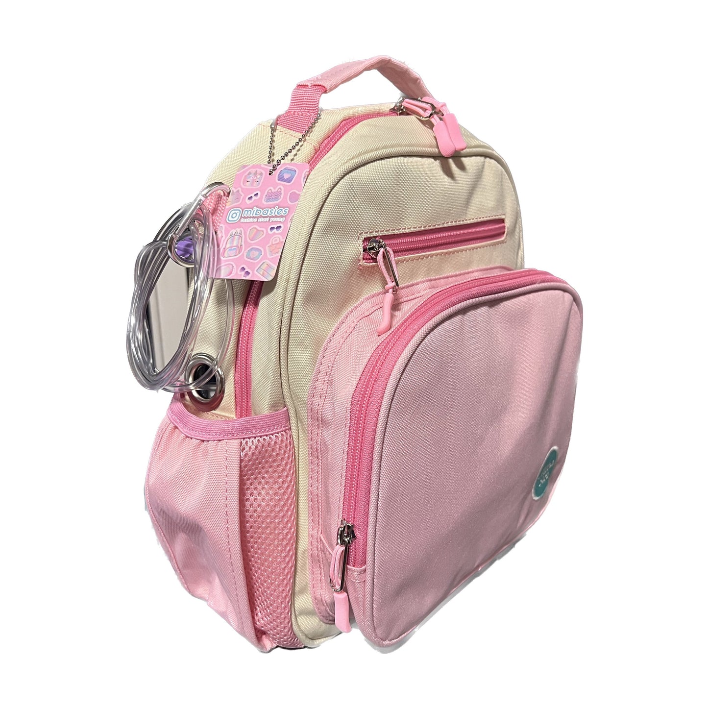 Small Feeding Tube Backpack | Cream and Pink | For EnteraLite Infinity Feeding Pump | 12”