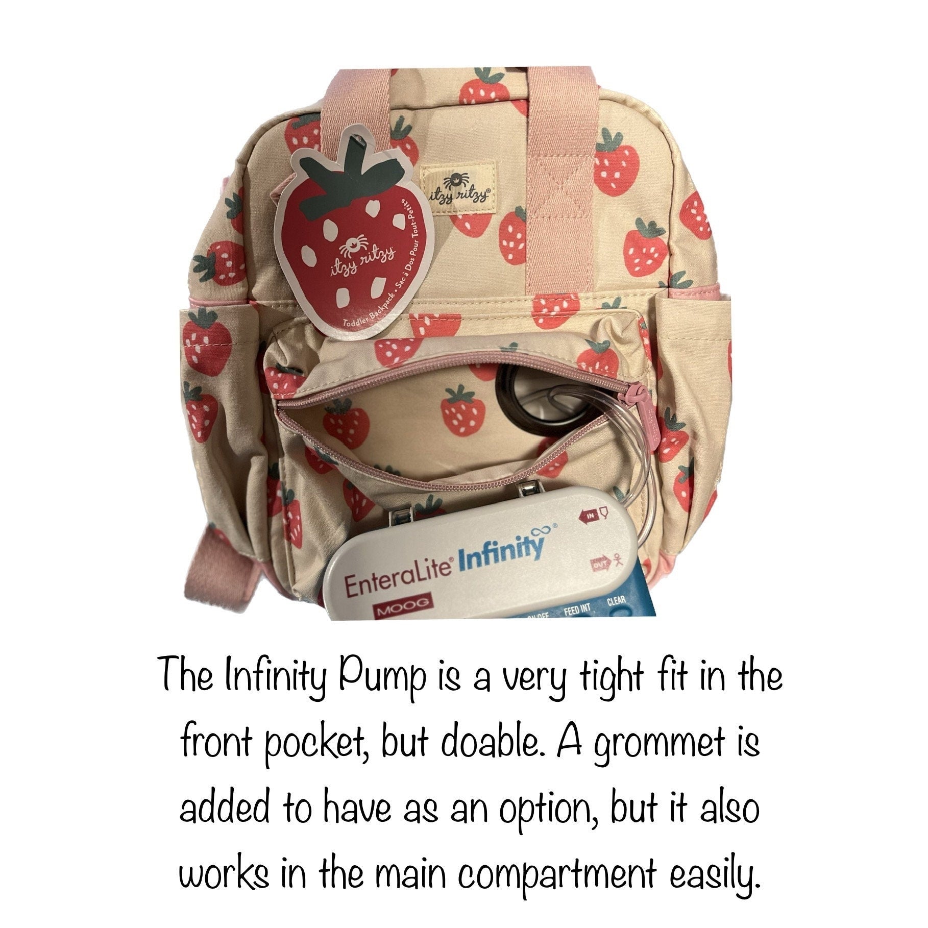 Toddler Sized Tube Feeding Backpack | 500ML | for EnteraLite Infinity Pump | XS | Strawberries and Cream