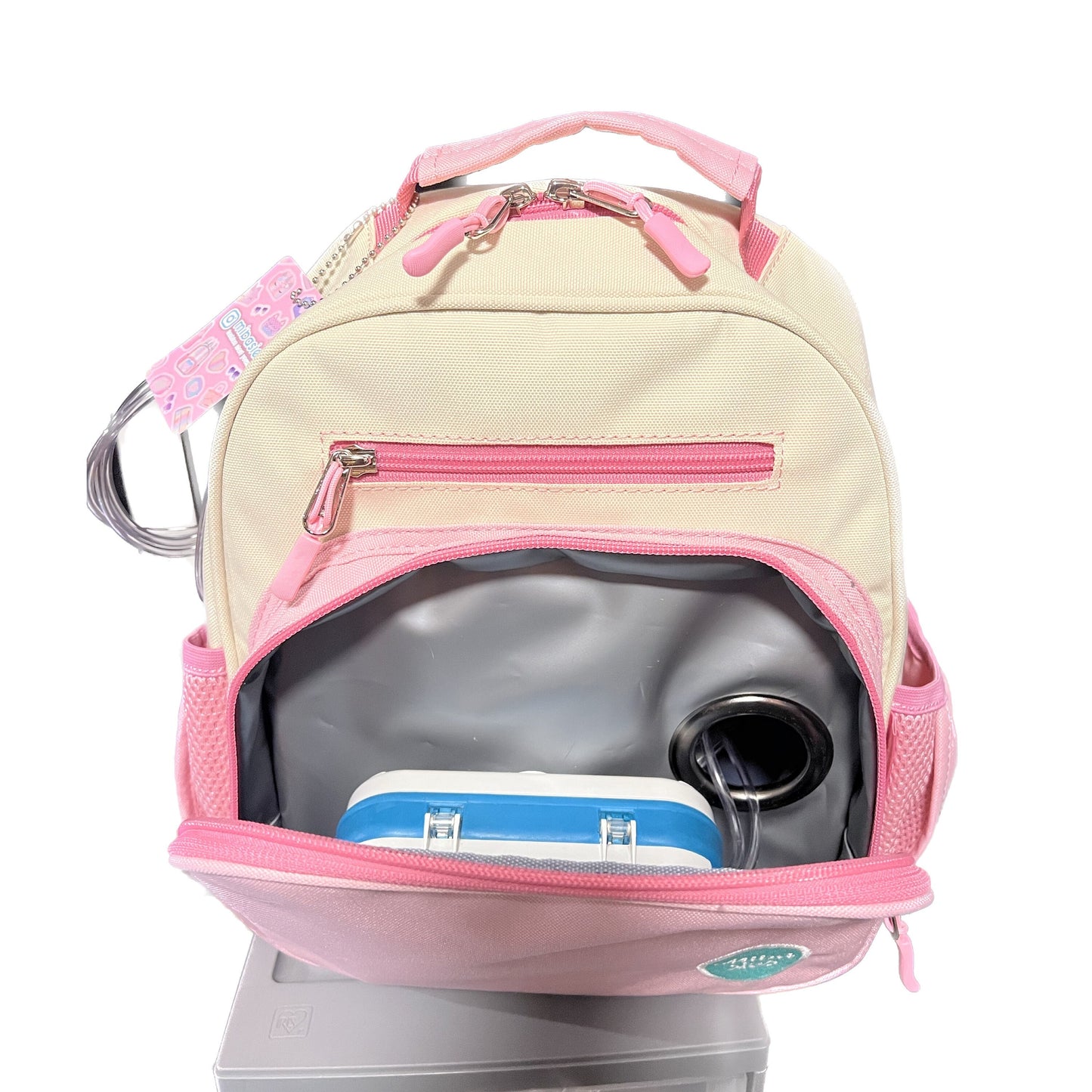 Small Feeding Tube Backpack | Cream and Pink | For EnteraLite Infinity Feeding Pump | 12”