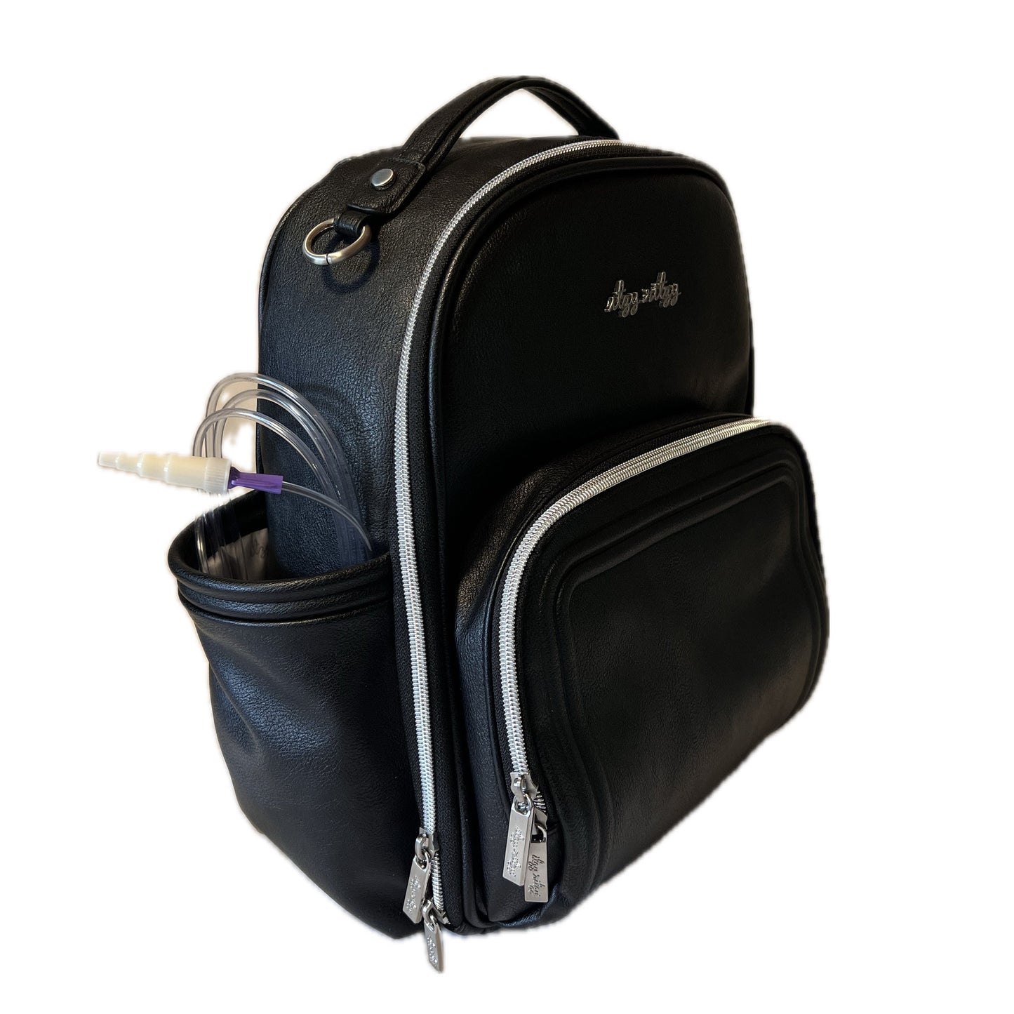 GTube Modified Tube Feeding Backpack | Black Noir, Vegan Leather | Small, 12” | For Enteralite Infinity, Kangaroo Joey, TPN