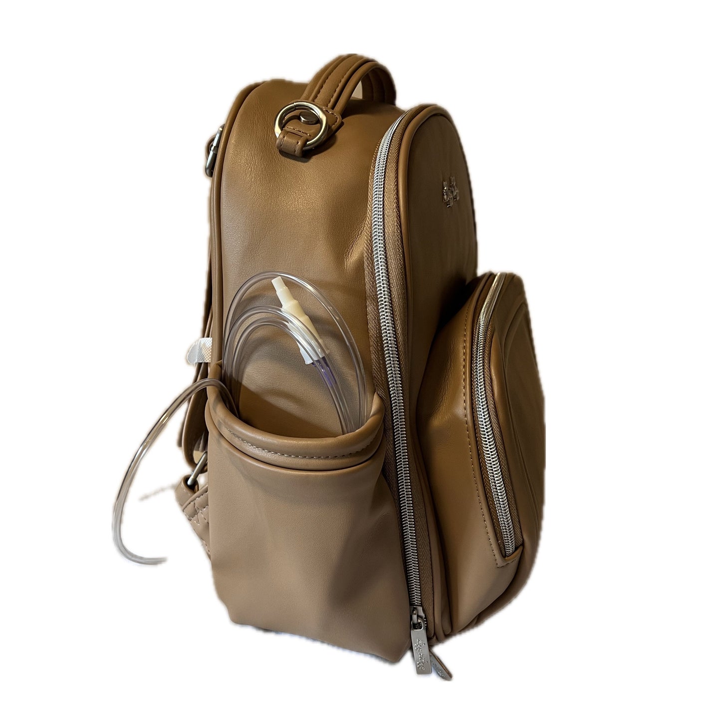 GTube Modified Tube Feeding Backpack | Chai Latte, Vegan Leather | Small, 12” | For Enteralite Infinity, Kangaroo Joey, TPN