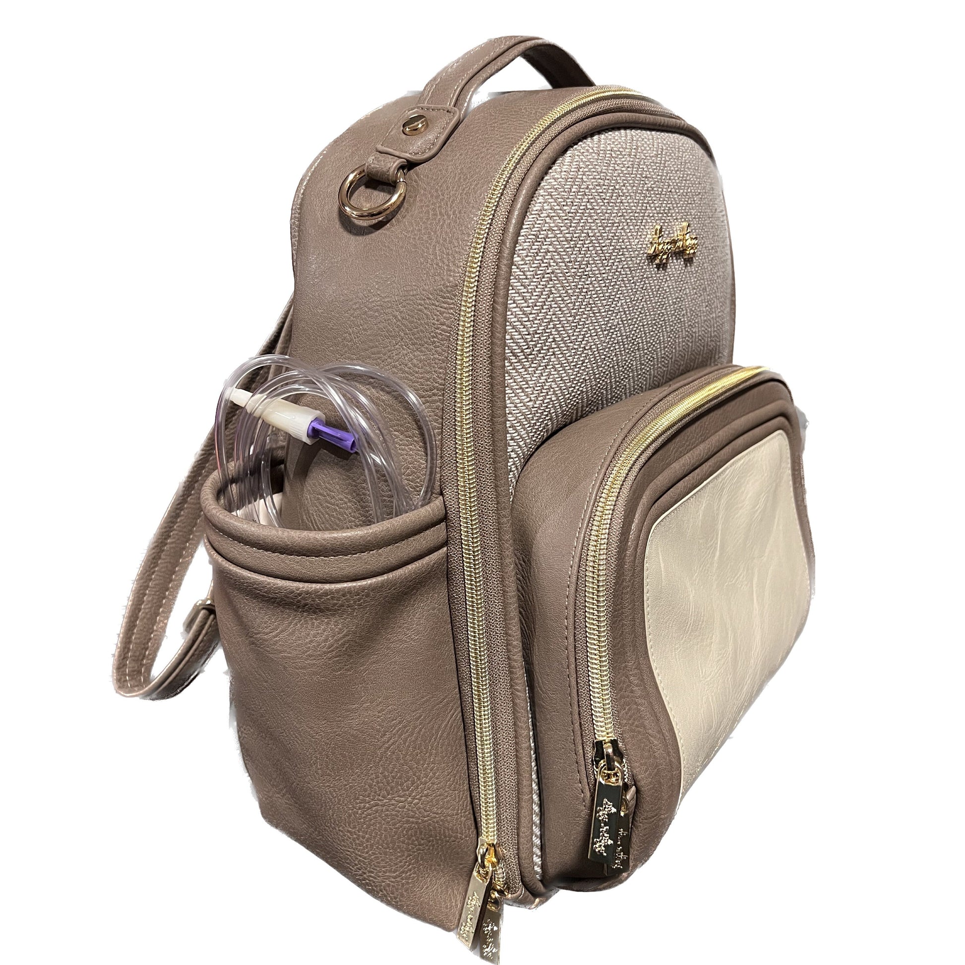 Small Tube Feeding Backpack | Vanilla Latte, Vegan Leather | Small, 12” | For Enteralite Infinity, Kangaroo Joey/Omni, TPN