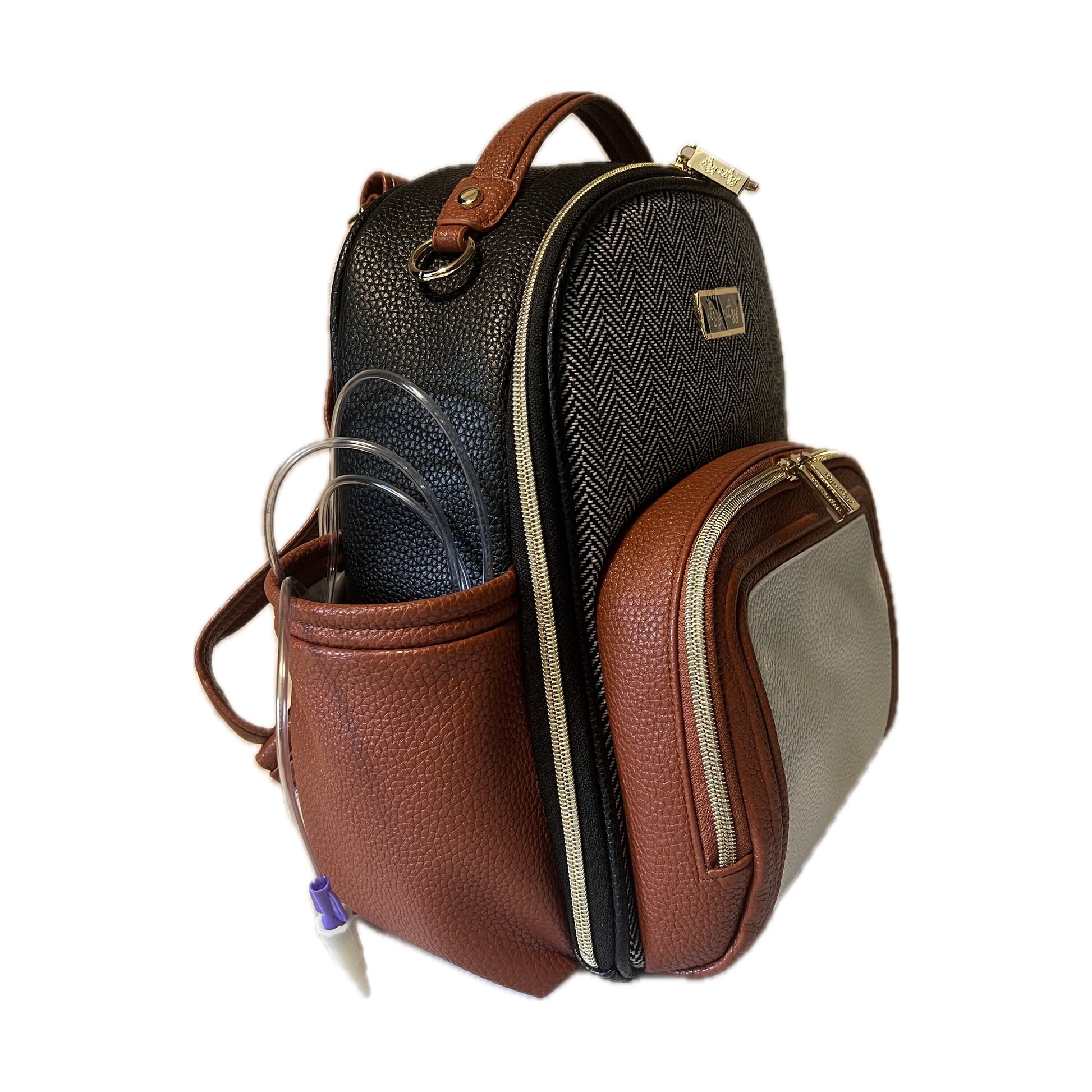 Small Tube Feeding Backpack | Aspen, Vegan Leather | Small, 12” | For Enteralite Infinity, Kangaroo Joey/Omni, TPN