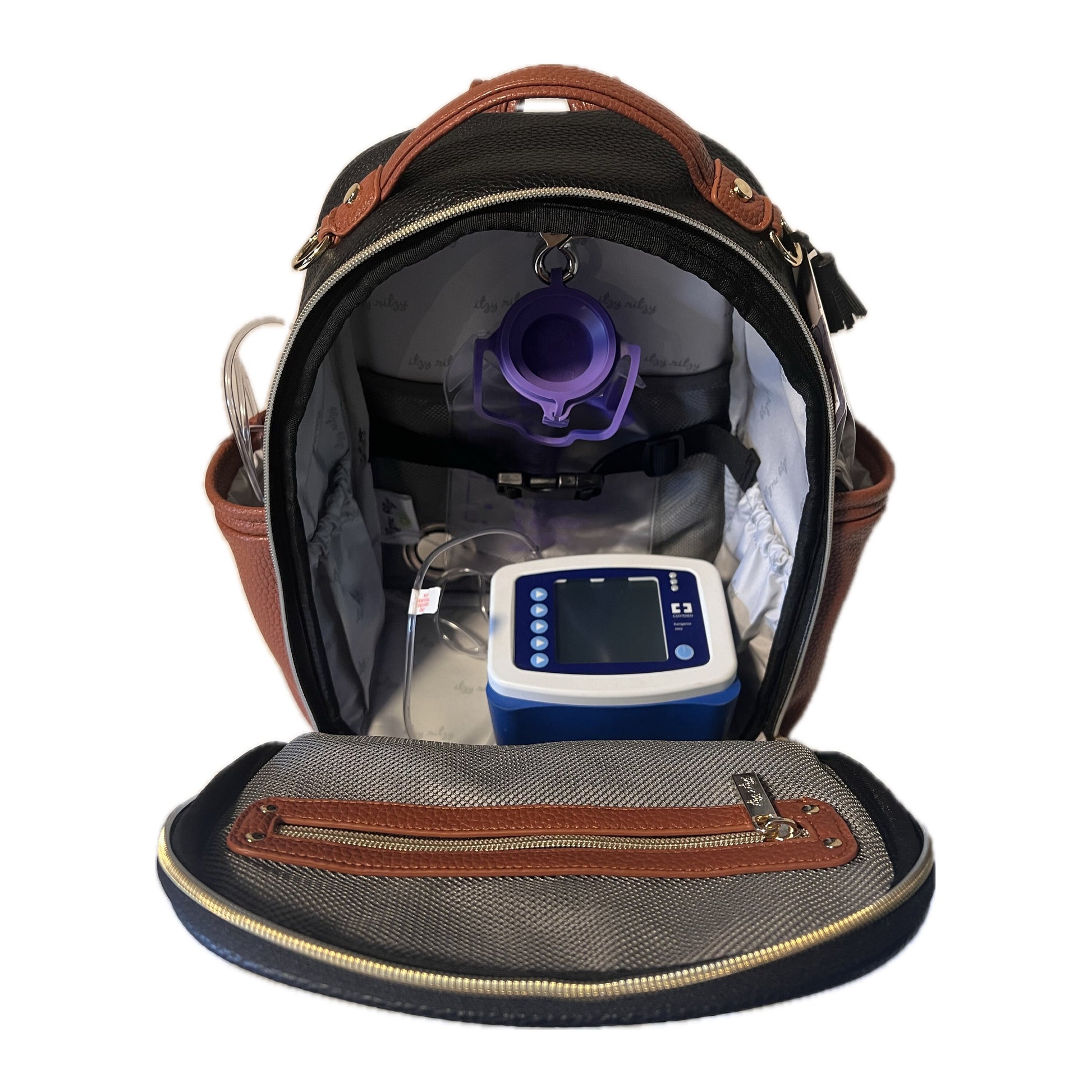 Small Tube Feeding Backpack | Aspen, Vegan Leather | Small, 12” | For Enteralite Infinity, Kangaroo Joey/Omni, TPN