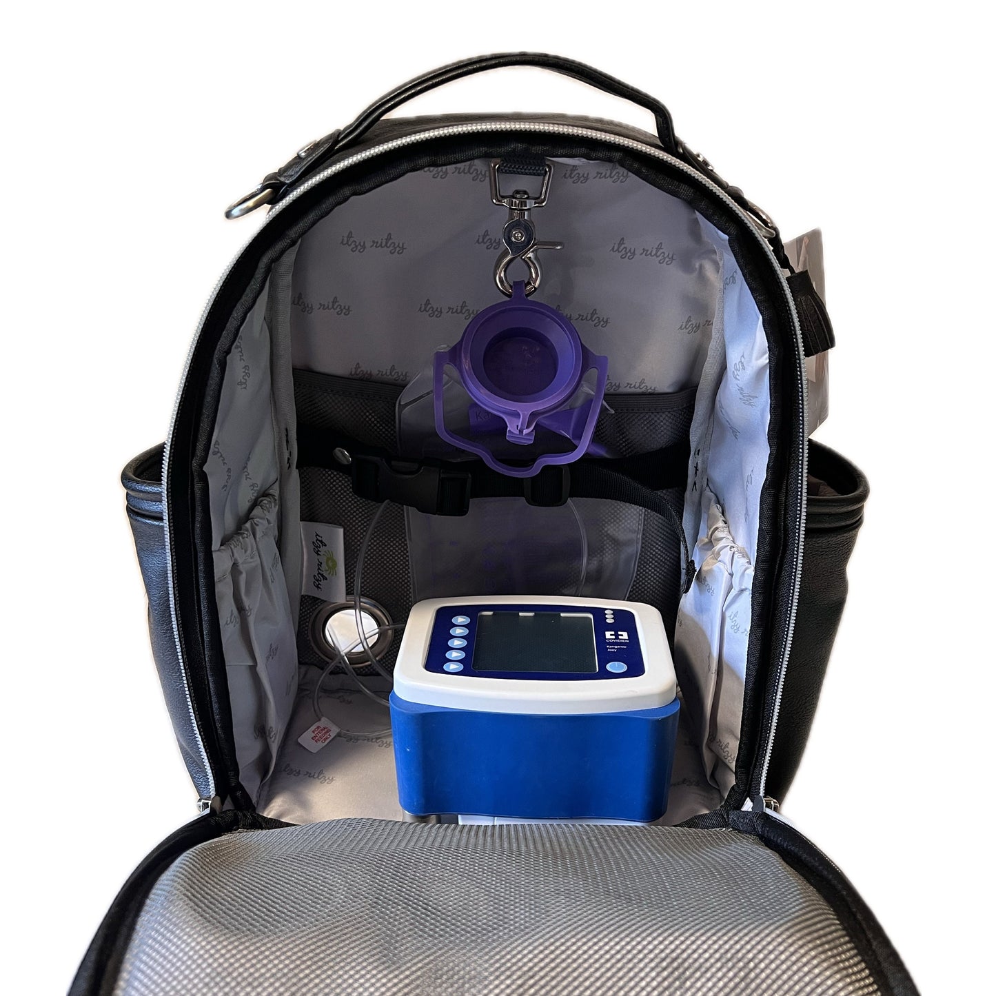 Small Tube Feeding Backpack | Black Noir, Vegan Leather | Small, 12” | For Enteralite Infinity, Kangaroo Joey/Omni, TPN