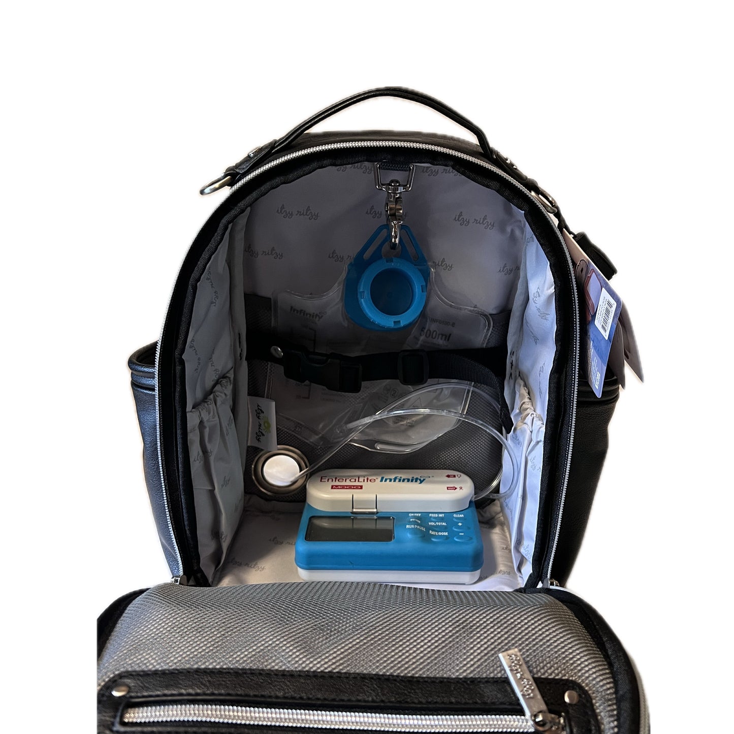 Small Tube Feeding Backpack | Black Western, Vegan Leather | Small, 12” | For Enteralite Infinity, Kangaroo Joey/Omni, TPN