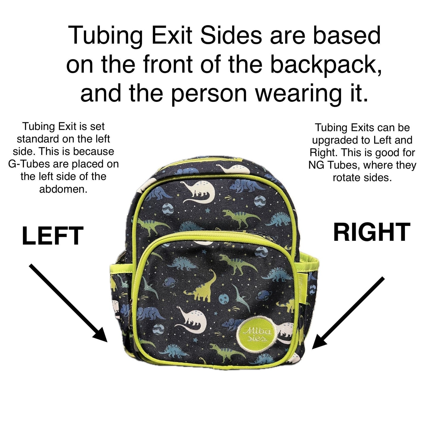 Infant Sized Tube Feeding Backpack with Leash | 500ML | for EnteraLite Infinity Pump | XS 9.5” | Space Dinosaur