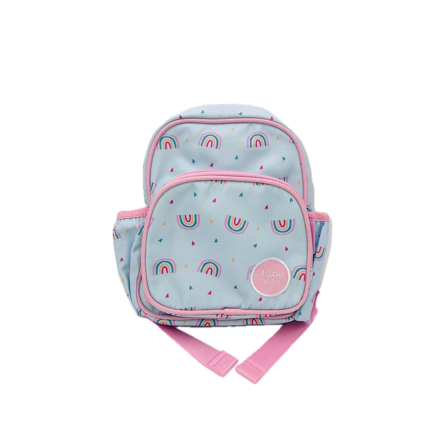 Infant/Toddler Tube Feeding Backpack with Leash | 500ML | for EnteraLite Infinity Pump | XS 9.5” | Blue and Pink Rainbows