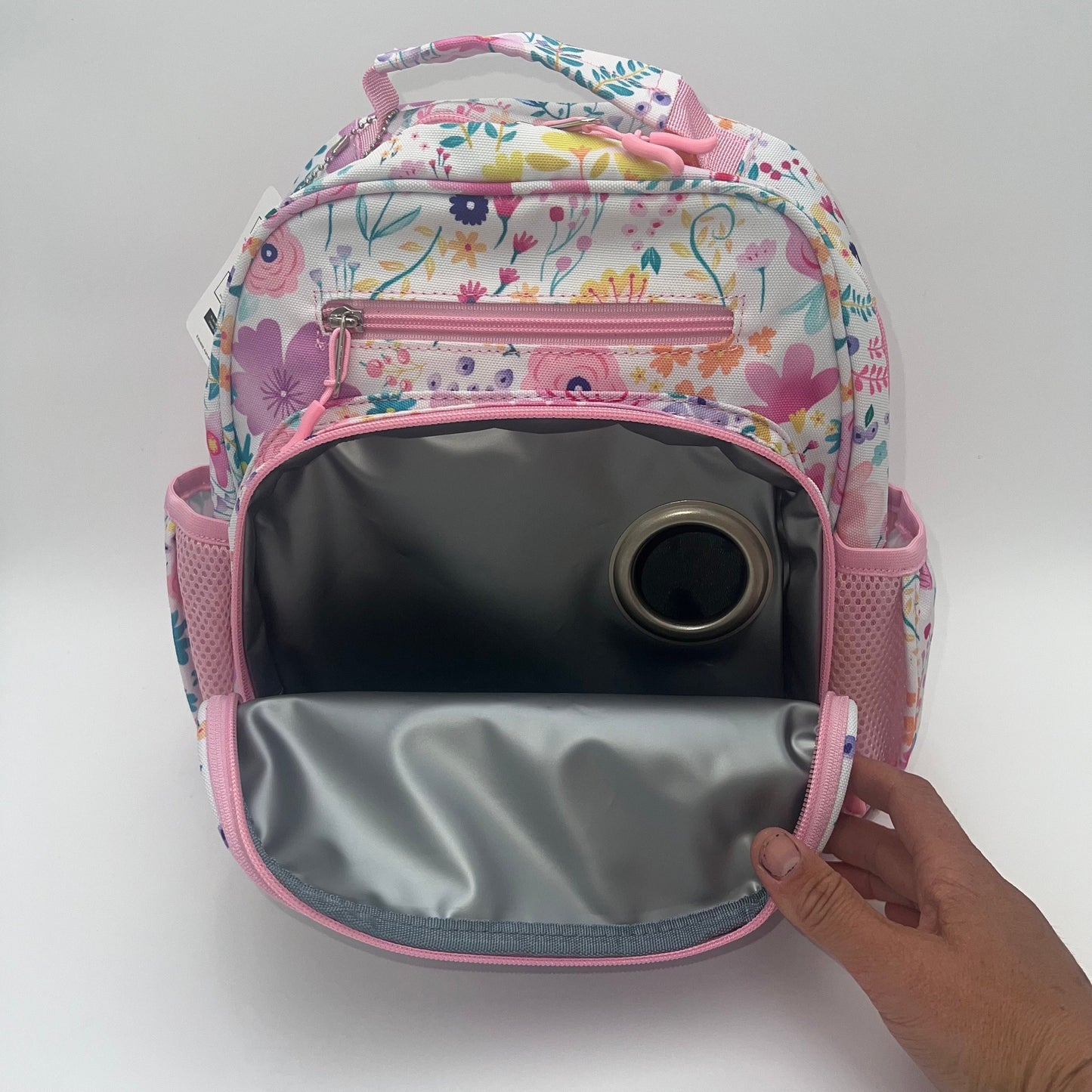 Small Feeding Tube Backpack | Pink Flowers | For EnteraLite Infinity Feeding Pump, Kangaroo Joey / Omni | 12”