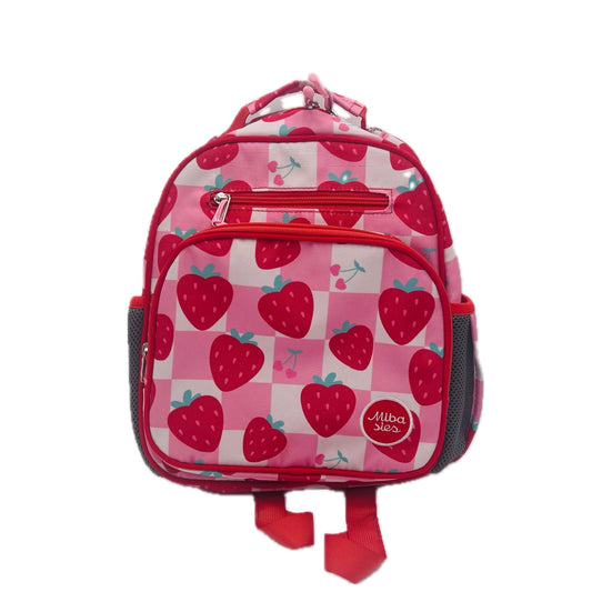 Small Feeding Tube Backpack | Pink and Red Strawberry Checks | For EnteraLite Infinity Feeding Pump, Kangaroo Joey / Omni | 12”