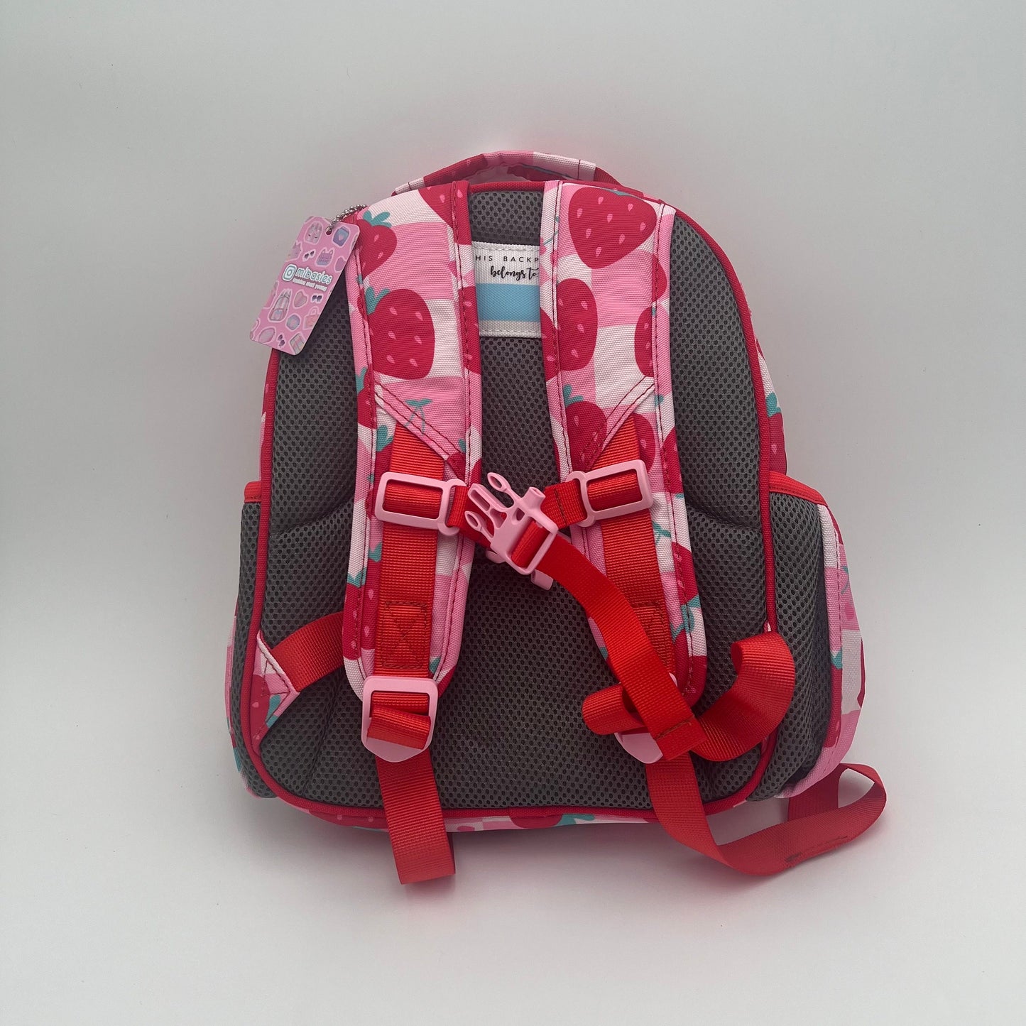 Small Feeding Tube Backpack | Pink and Red Strawberry Checks | For EnteraLite Infinity Feeding Pump, Kangaroo Joey / Omni | 12”