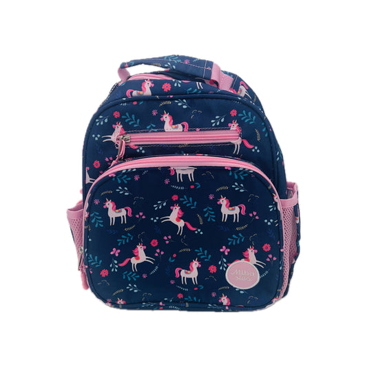 Small Feeding Tube Backpack | Dark Blue and Pink Unicorn | For EnteraLite Infinity Feeding Pump, Kangaroo Joey / Omni | 12”