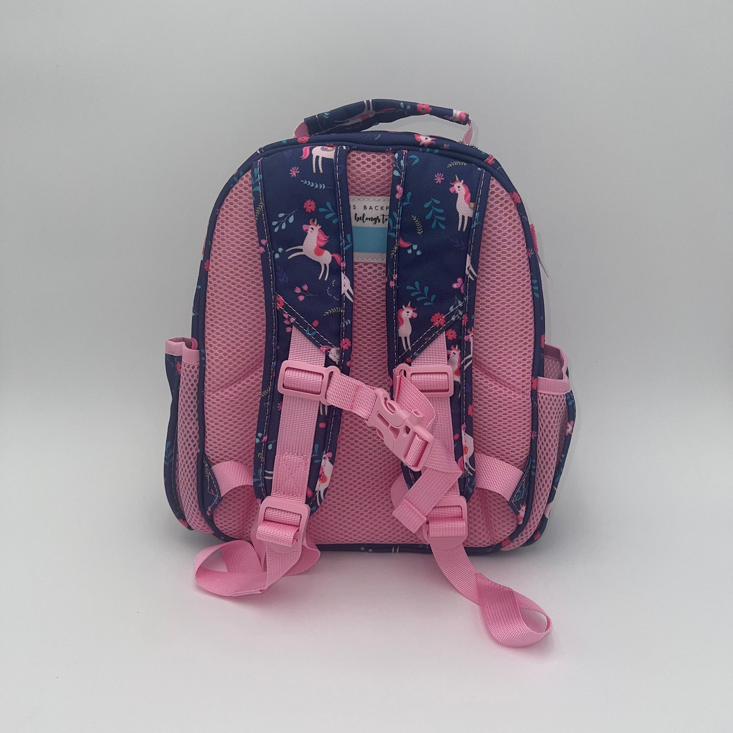 Small Feeding Tube Backpack | Dark Blue and Pink Unicorn | For EnteraLite Infinity Feeding Pump, Kangaroo Joey / Omni | 12”