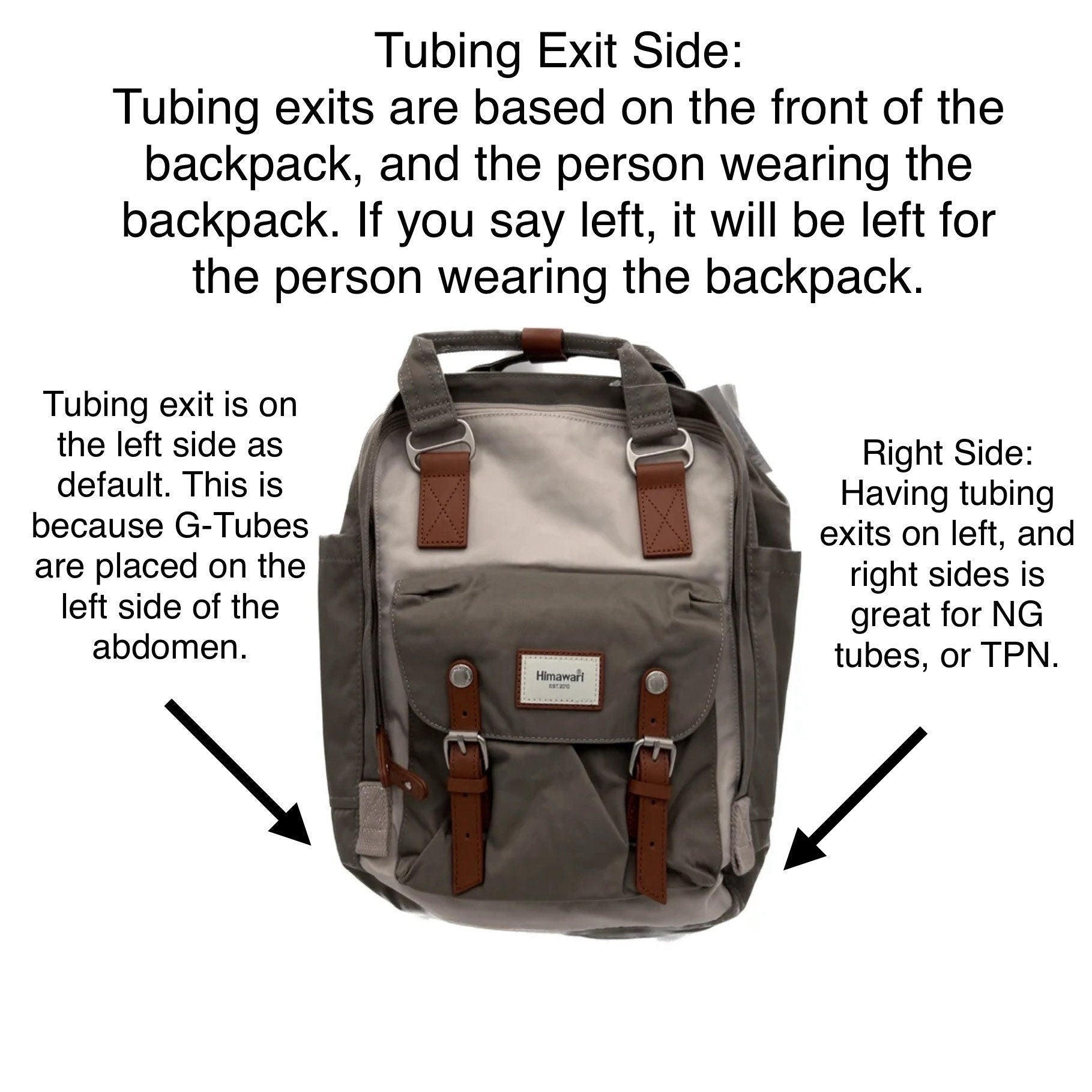 Large Feeding Tube Backpack | Grey and Black | Adapted for Kangaroo Joey/ Omni and Enteralite Infinity | 17”