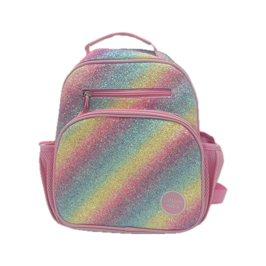 Small Feeding Tube Backpack | Glitter Diagonal Rainbow | For EnteraLite Infinity Feeding Pump, Kangaroo Joey / Omni | 12”