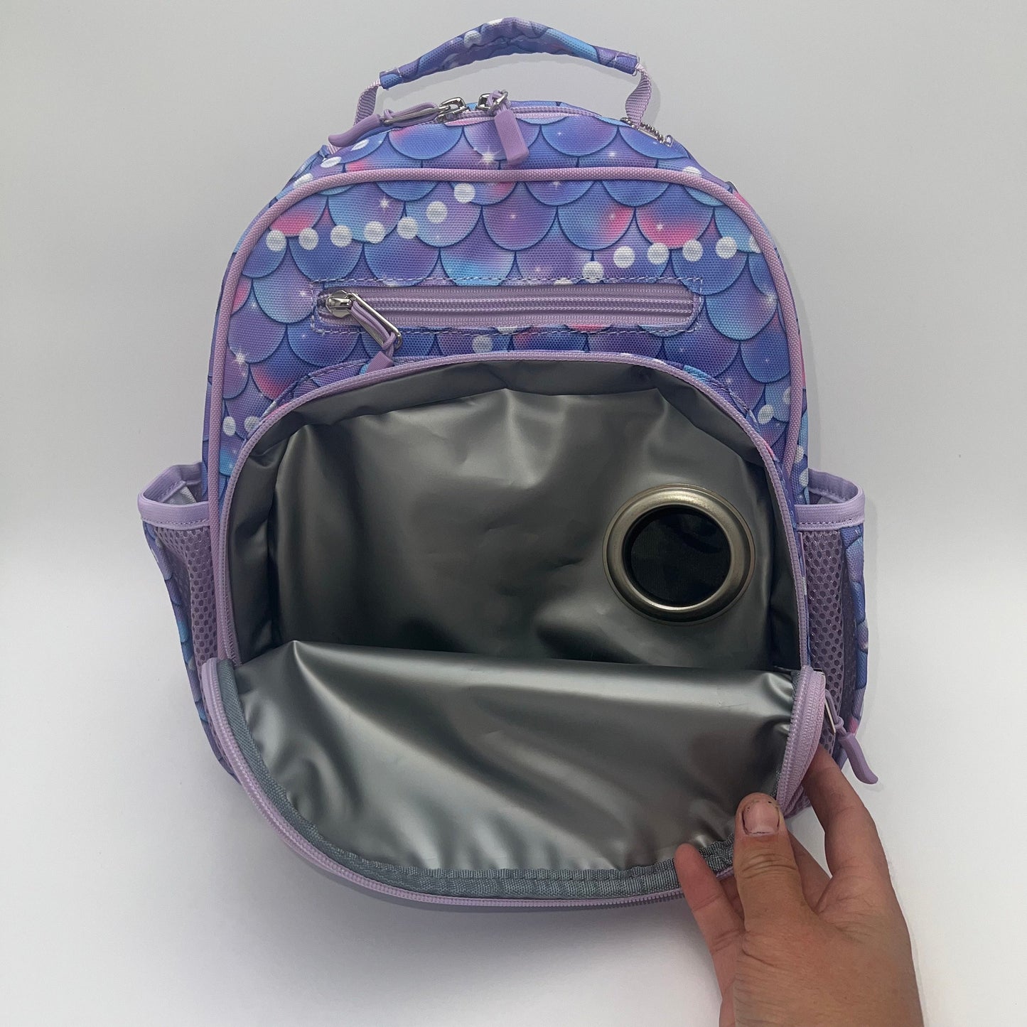 Small Feeding Tube Backpack | Purple Mermaid and Pearls | For EnteraLite Infinity Feeding Pump, Kangaroo Joey / Omni | 12”