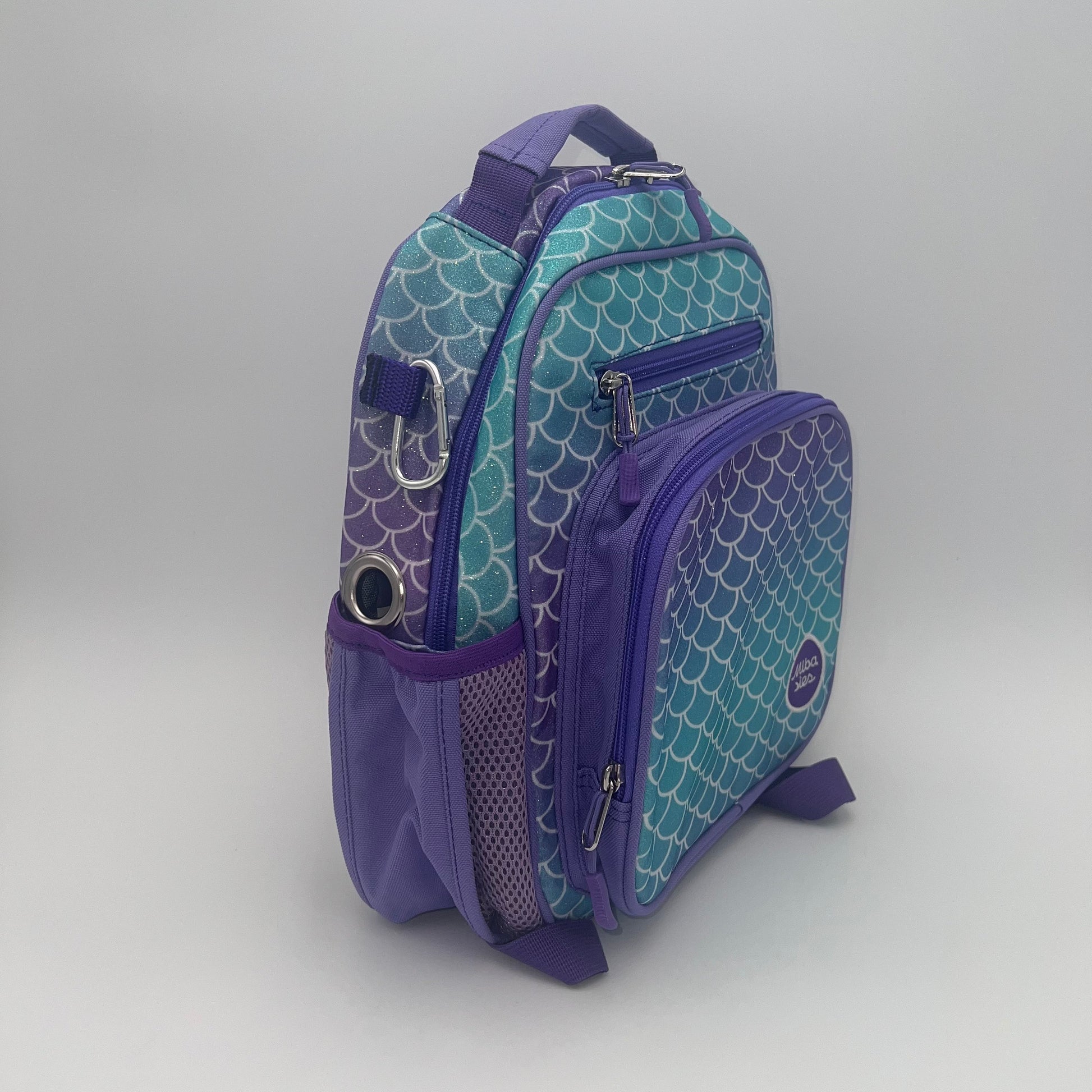 Small Feeding Tube Backpack | Purple Teal Glittery Mermaid | For EnteraLite Infinity Feeding Pump, Kangaroo Joey / Omni | 12”