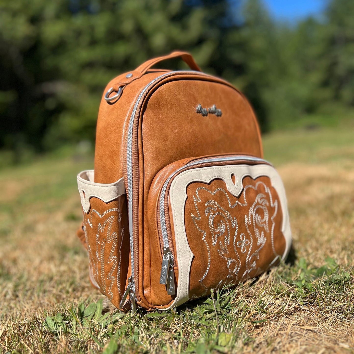 Small Tube Feeding Backpack | Western Brown, Vegan Leather | Small, 12” | For Enteralite Infinity, Kangaroo Joey/Omni, TPN