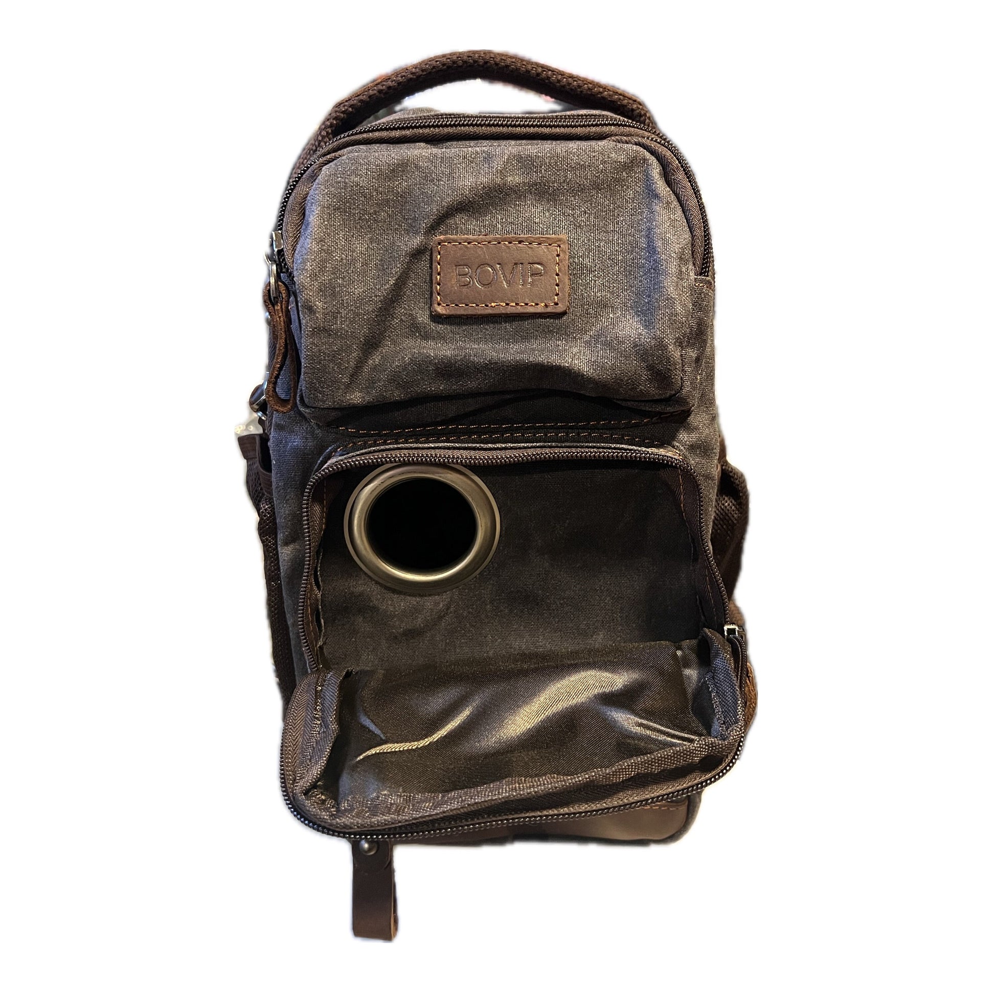 Small Tube Feed Crossbody Bag | Waxed Canvas | Dark Grey with Brown Accents, 12” For Enteralite Infinity Pump