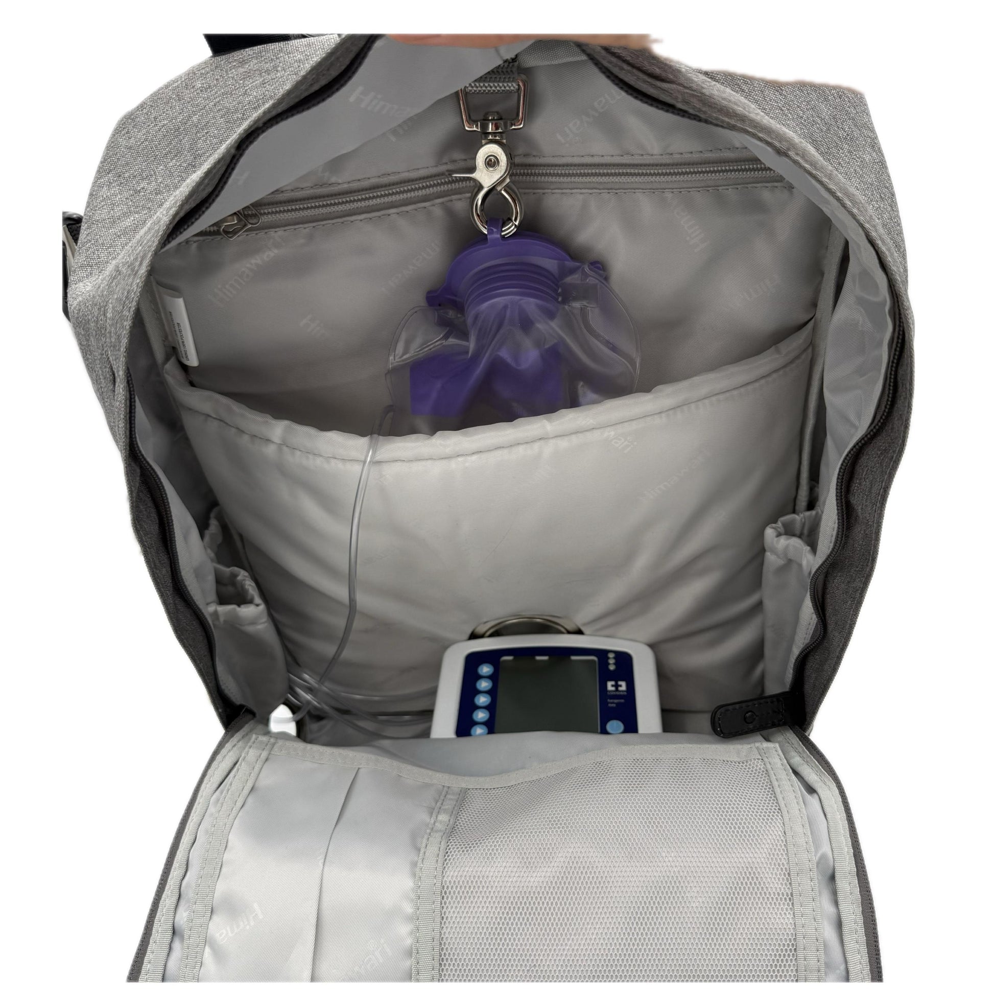 Large Feeding Tube Backpack | Grey and Black | Adapted for Kangaroo Joey/ Omni and Enteralite Infinity | 17”