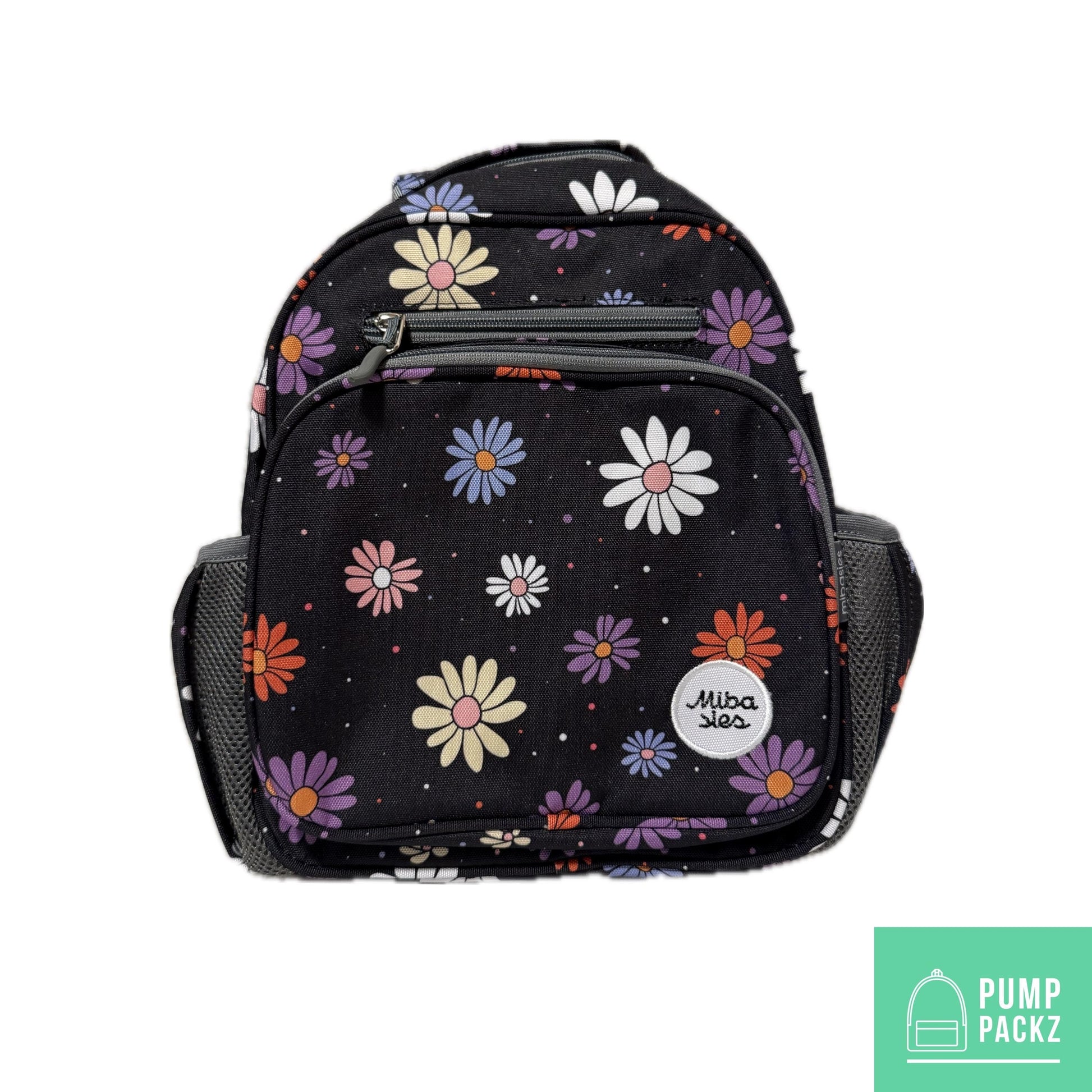 Small Feeding Tube Backpack | Bright Black Daisies | For EnteraLite Infinity Feeding Pump, Kangaroo Joey / Omni | 12”