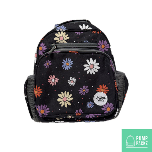 Small Feeding Tube Backpack | Bright Black Daisies | For EnteraLite Infinity Feeding Pump, Kangaroo Joey / Omni | 12”