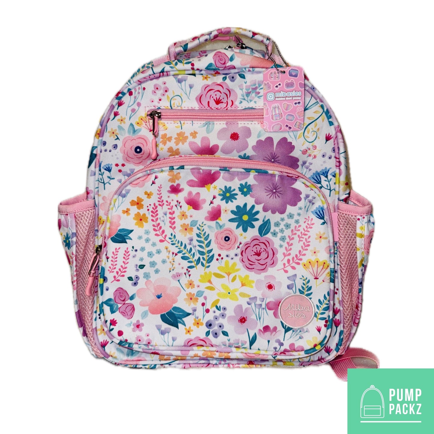 Medium/Large 15” | Gtube Modified Feeding Tube Backpack | Pink Flower | For EnteraLite Infinity Feeding Pump