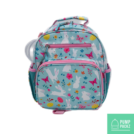 Small Feeding Tube Backpack | Blue and Pink Bunny | For EnteraLite Infinity Feeding Pump, Kangaroo Joey / Omni | 12”