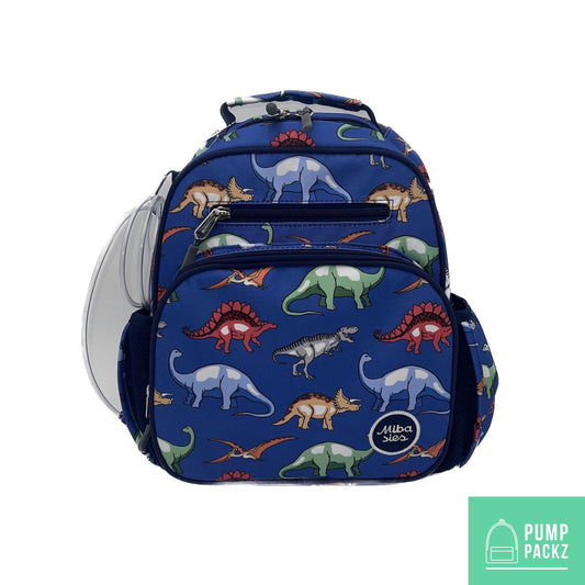Small Feeding Tube Backpack | Navy Blue Dinosaurs | For EnteraLite Infinity Feeding Pump, Kangaroo Joey / Omni | 12”