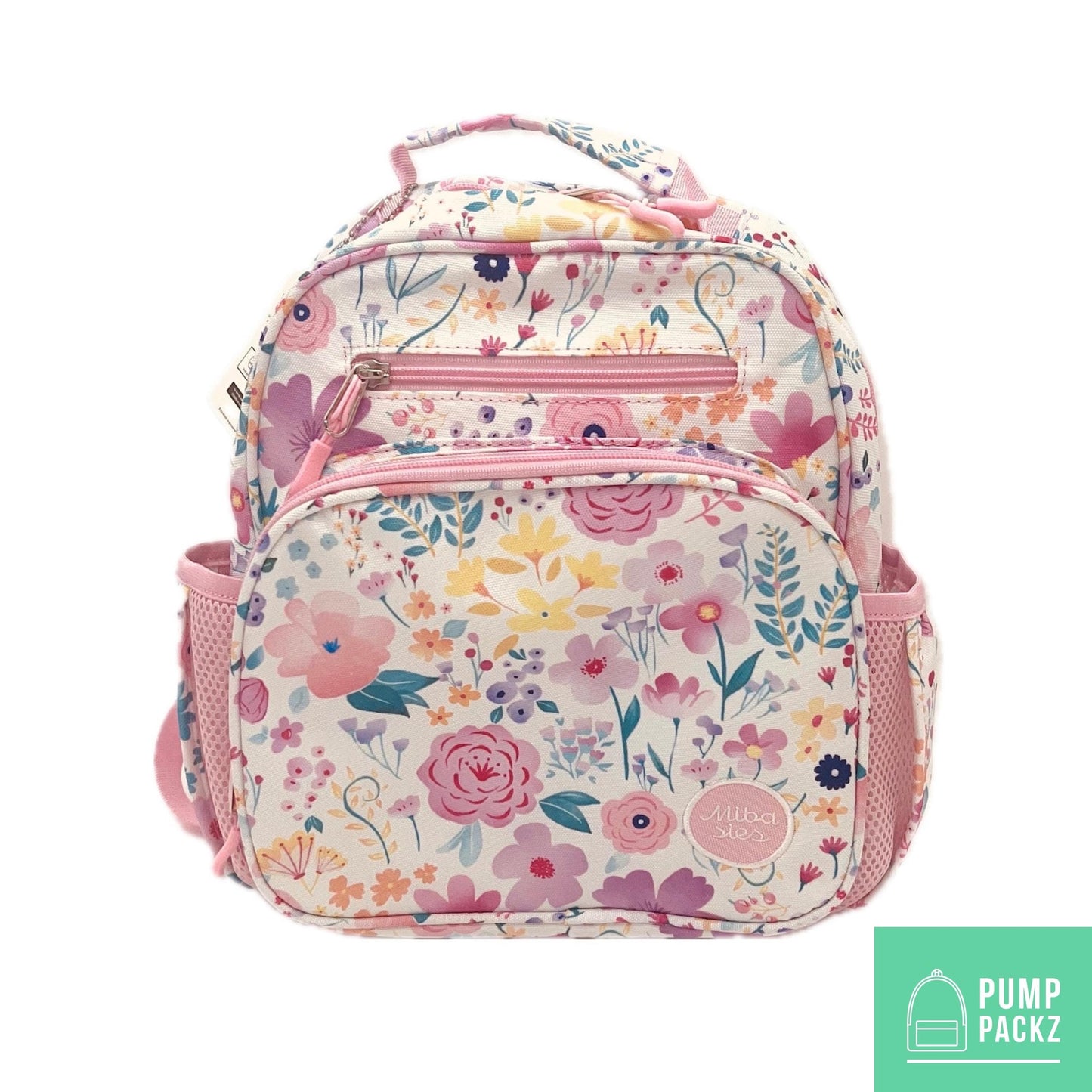 Small Feeding Tube Backpack | Pink Flowers | For EnteraLite Infinity Feeding Pump, Kangaroo Joey / Omni | 12”