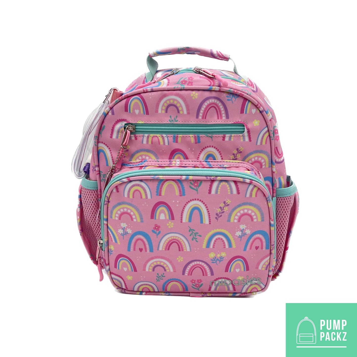 Small Feeding Tube Backpack | Pink Rainbows | For EnteraLite Infinity Feeding Pump, Kangaroo Joey / Omni | 12”