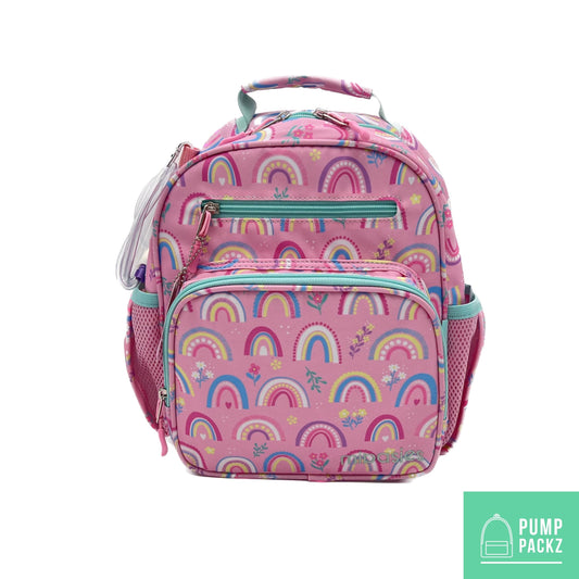 Small Feeding Tube Backpack | Pink Rainbows | For EnteraLite Infinity Feeding Pump, Kangaroo Joey / Omni | 12”