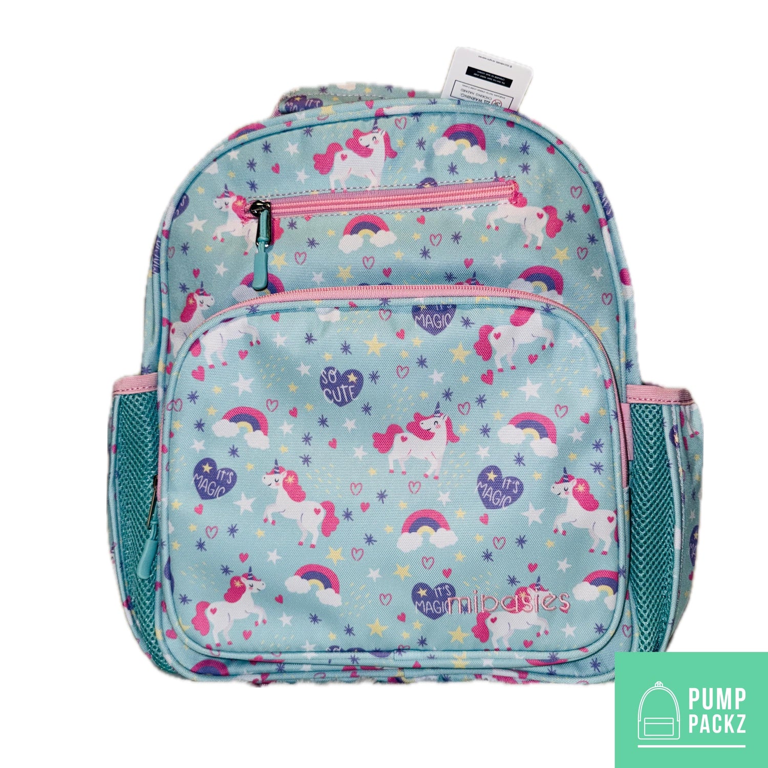 Medium/Large 15” | Gtube Modified Feeding Tube Backpack | Mint Blue Unicorn | For EnteraLite Infinity Feeding Pump
