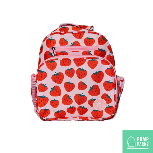 Small Feeding Tube Backpack | Pink Strawberries | For EnteraLite Infinity Feeding Pump, Kangaroo Joey / Omni | 12”