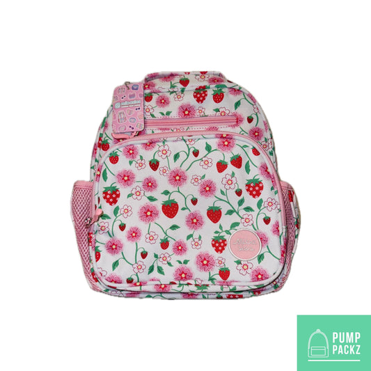 Small Feeding Tube Backpack | Pink Vine and Flower Strawberries | For EnteraLite Infinity Feeding Pump, Kangaroo Joey / Omni | 12”