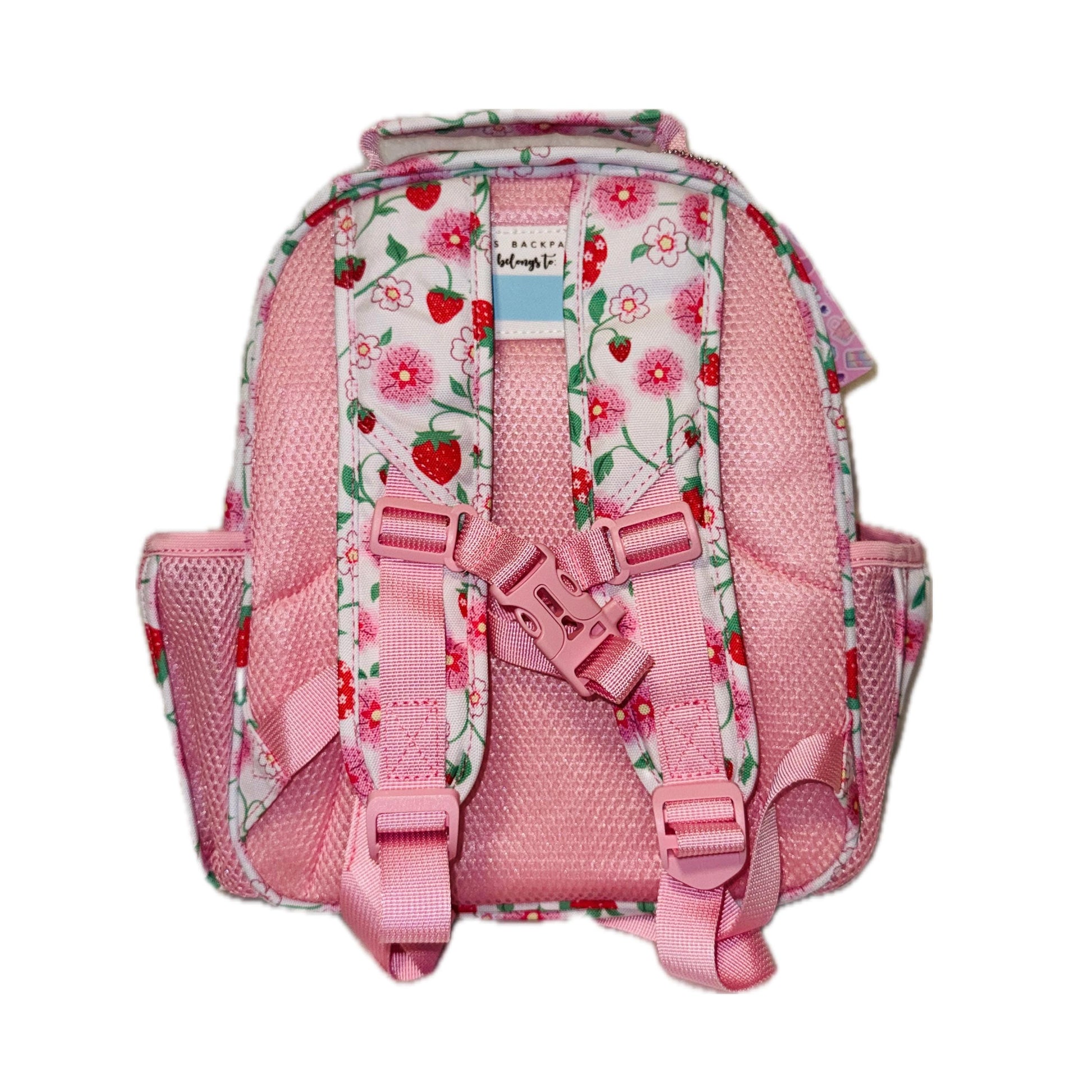 Small Feeding Tube Backpack | Pink Vine and Flower Strawberries | For EnteraLite Infinity Feeding Pump, Kangaroo Joey / Omni | 12”