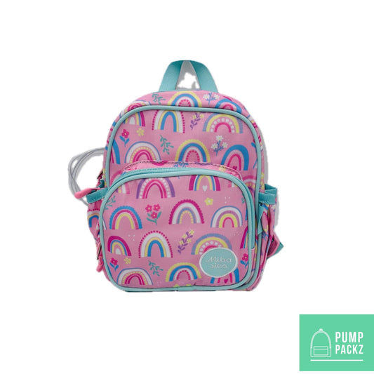 Infant Sized Tube Feeding Backpack with Leash | 500ML | for EnteraLite Infinity Pump | XS 9.5” | Pink Rainbows