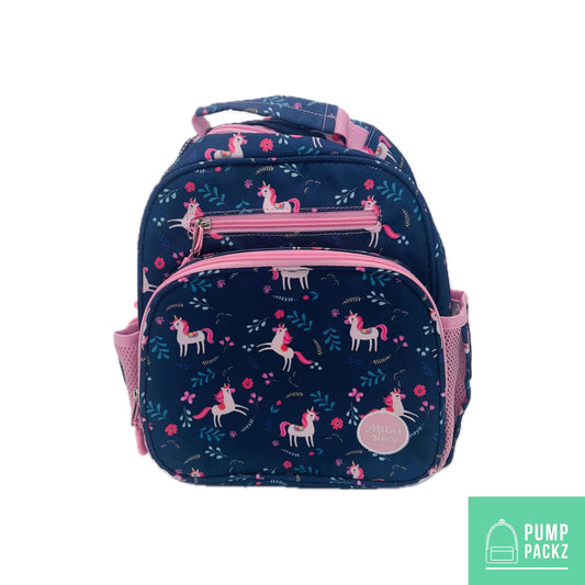 Small Feeding Tube Backpack | Dark Blue and Pink Unicorn | For EnteraLite Infinity Feeding Pump, Kangaroo Joey / Omni | 12”