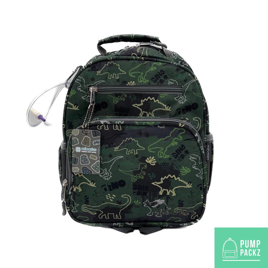 Small Feeding Tube Backpack | Green Camo Dinosaur | For EnteraLite Infinity Feeding Pump, Kangaroo Joey / Omni | 12”