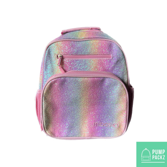 Small Feeding Tube Backpack | Pink Glitter Rainbow | For EnteraLite Infinity Feeding Pump | 12”