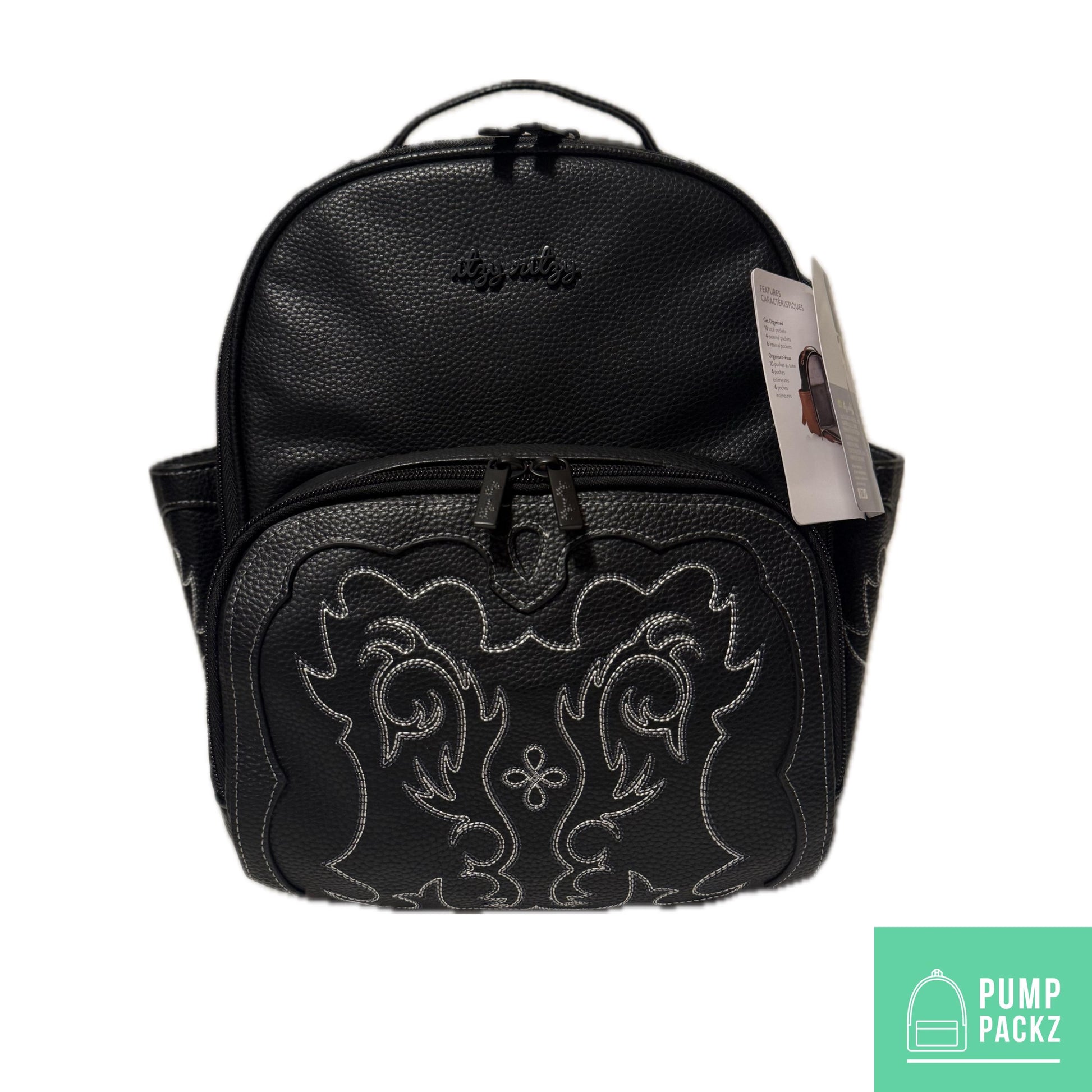 Small Tube Feeding Backpack | Black Western, Vegan Leather | Small, 12” | For Enteralite Infinity, Kangaroo Joey/Omni, TPN