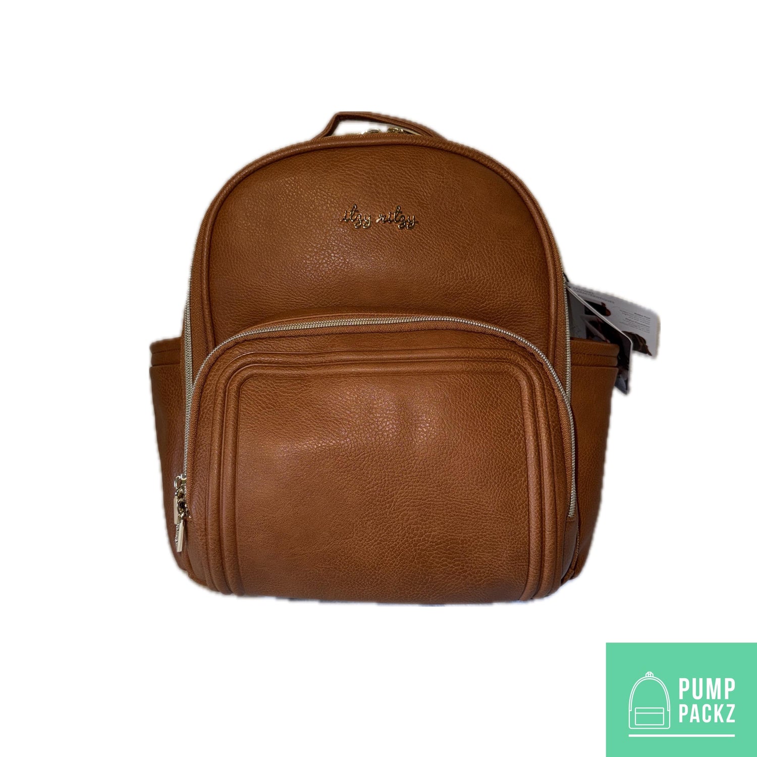 Small Tube Feeding Backpack | Cognac Brown, Vegan Leather | Small, 12” | For Enteralite Infinity, Kangaroo Joey/Omni, TPN