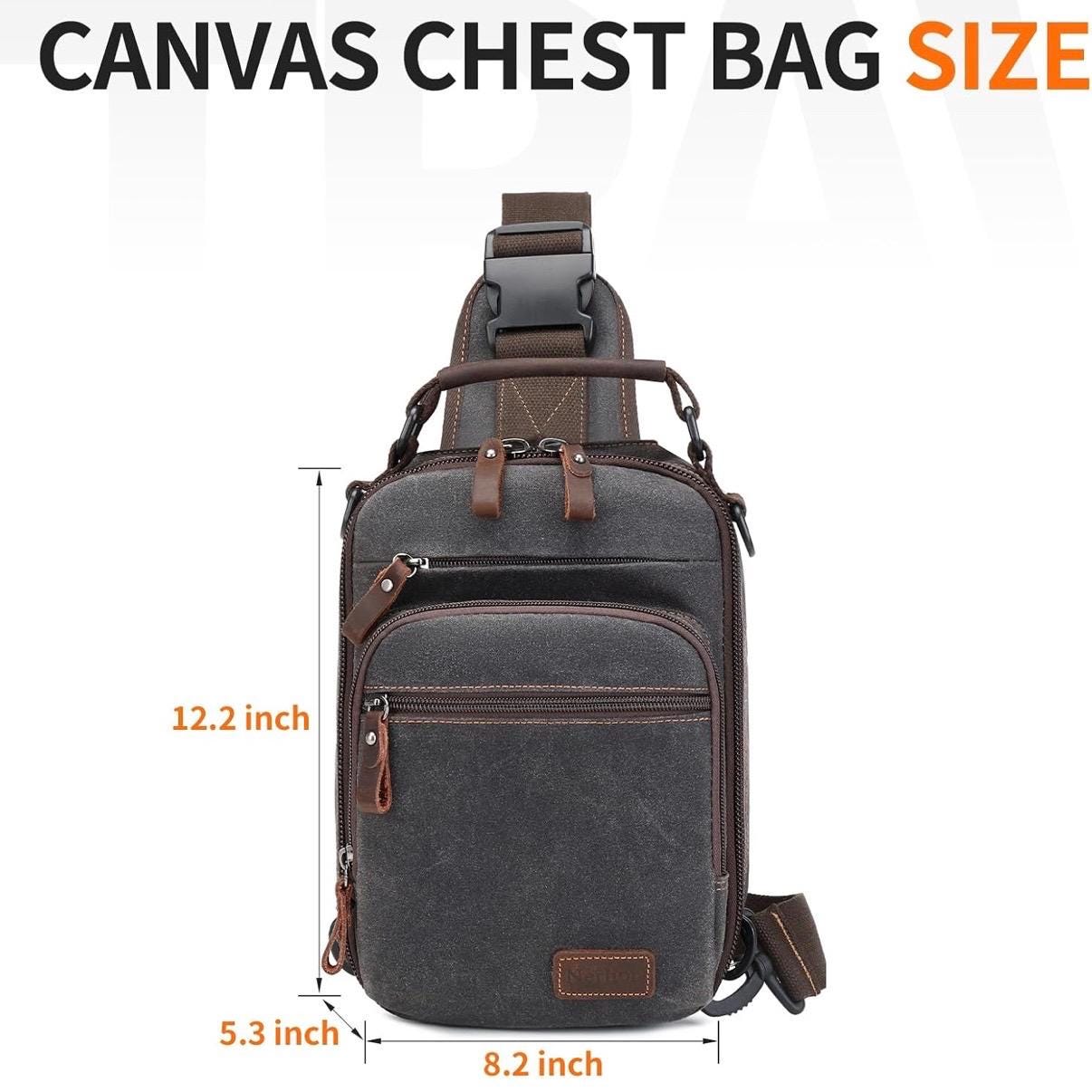 Small Tube Feed Crossbody Bag | Waxed Canvas | Dark Grey with Brown Accents | 12” For Enteralite Infinity Pump and Kangaroo Omni