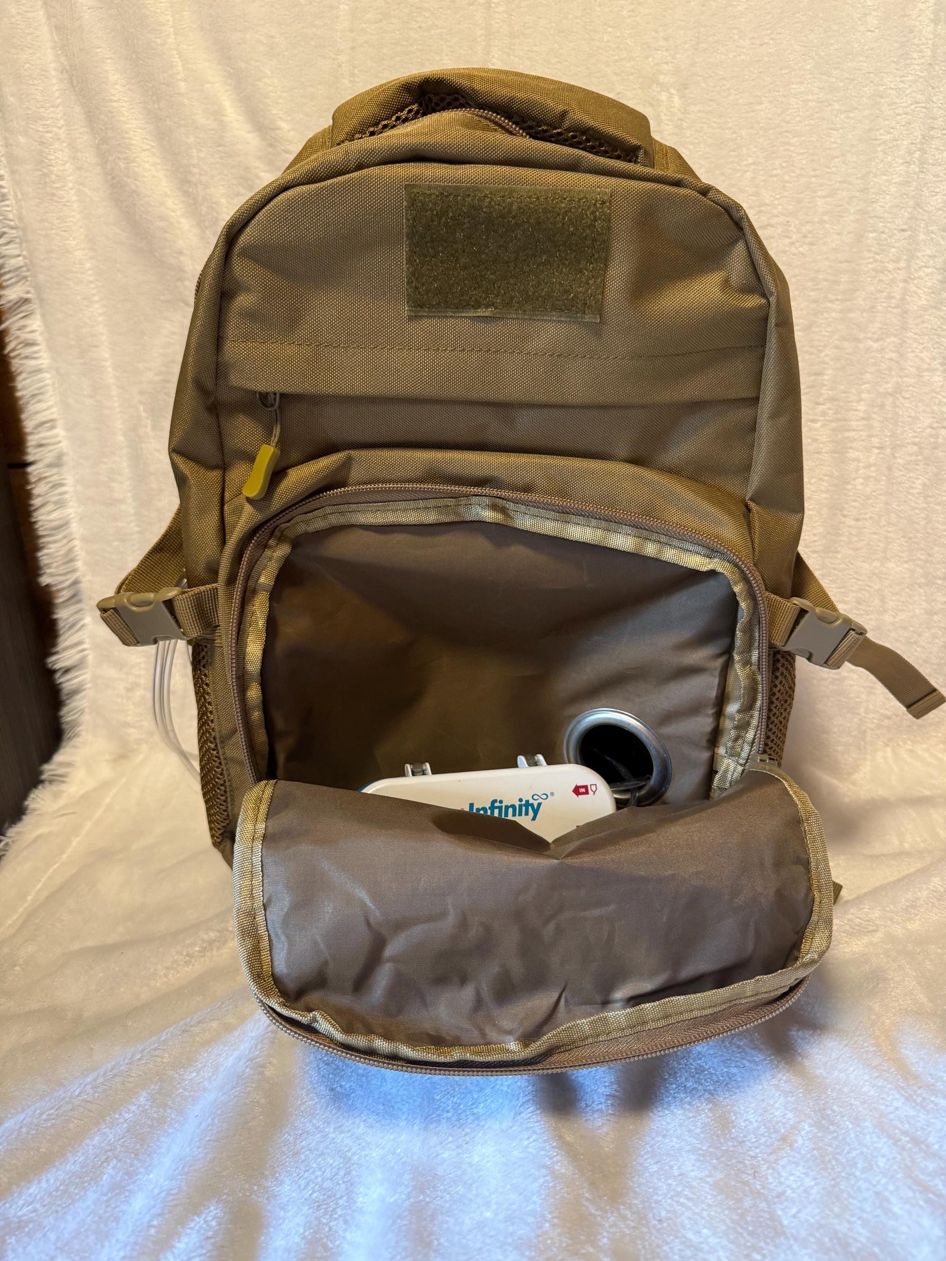 Medium/Large Feeding Tube Backpack | Tactical Molle Brown |Adapted for Kangaroo Joey/Omni and Enteralite Infinity 16”