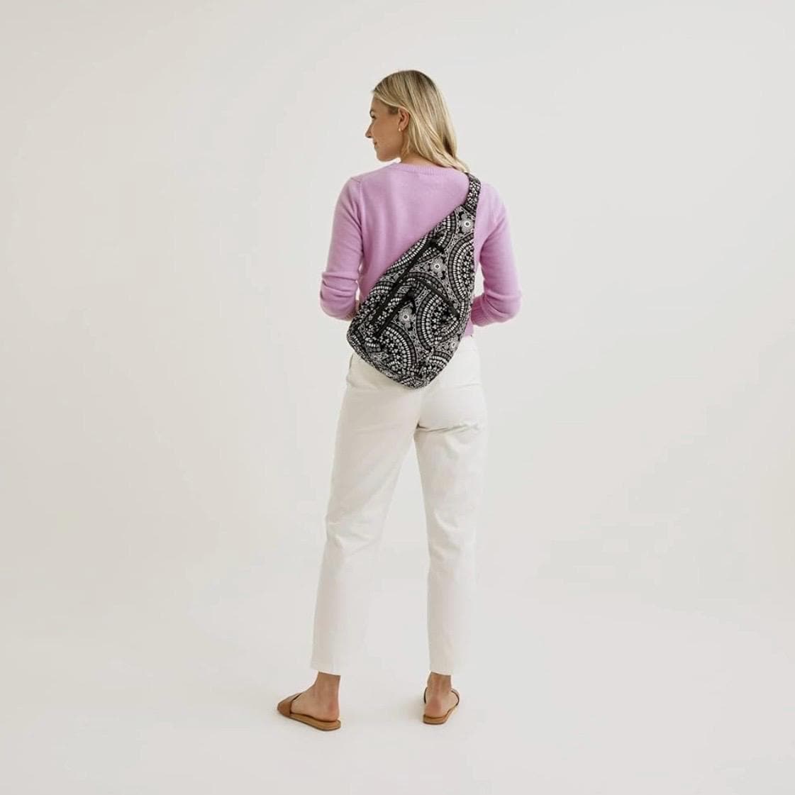 Medium Tube Feed Crossbody Bag | Waxed Canvas | Quilted Black | 15” For Enteralite Infinity Pump and Kangaroo Omni
