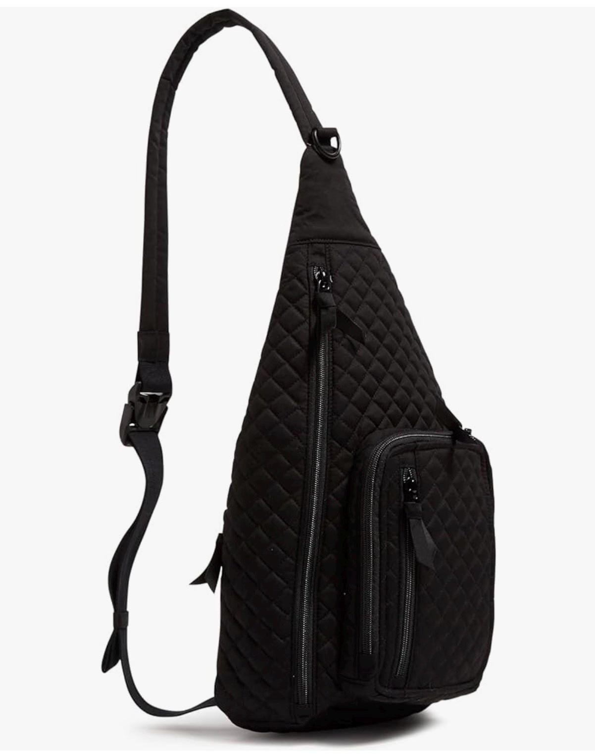 Medium Tube Feed Crossbody Bag | Waxed Canvas | Quilted Black | 15” For Enteralite Infinity Pump and Kangaroo Omni